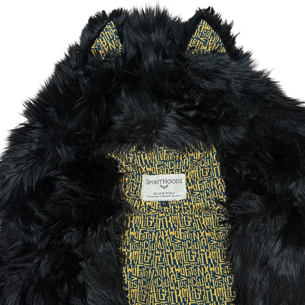 SpiritHoods Black Wolf Faux Fur Coat Hooded Ears Rare L - Picture 3 of 13
